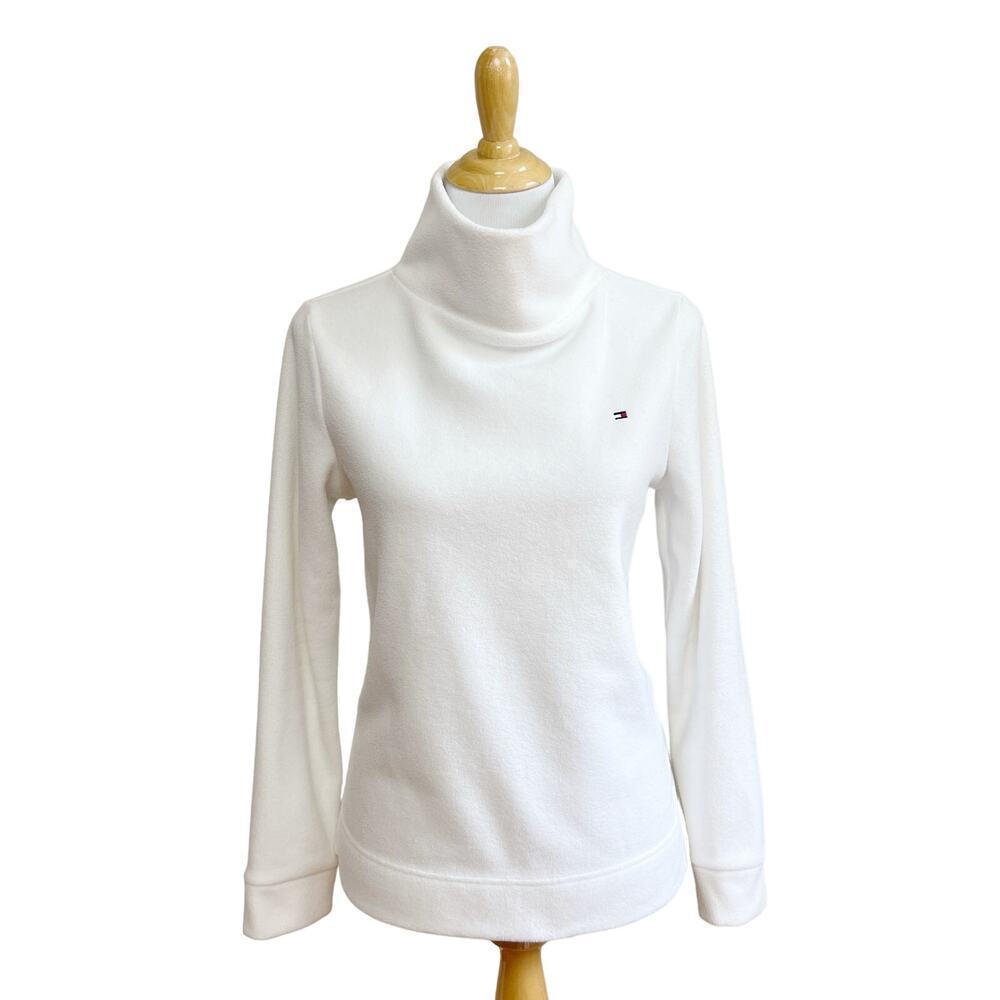 Tommy Hilfiger Fleece Funnel High Neck Small White Womens Turtleneck Sweater